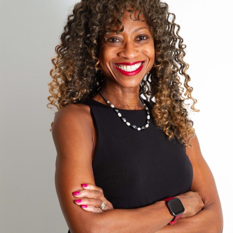 Liz in Black sleeveless blouse (1)